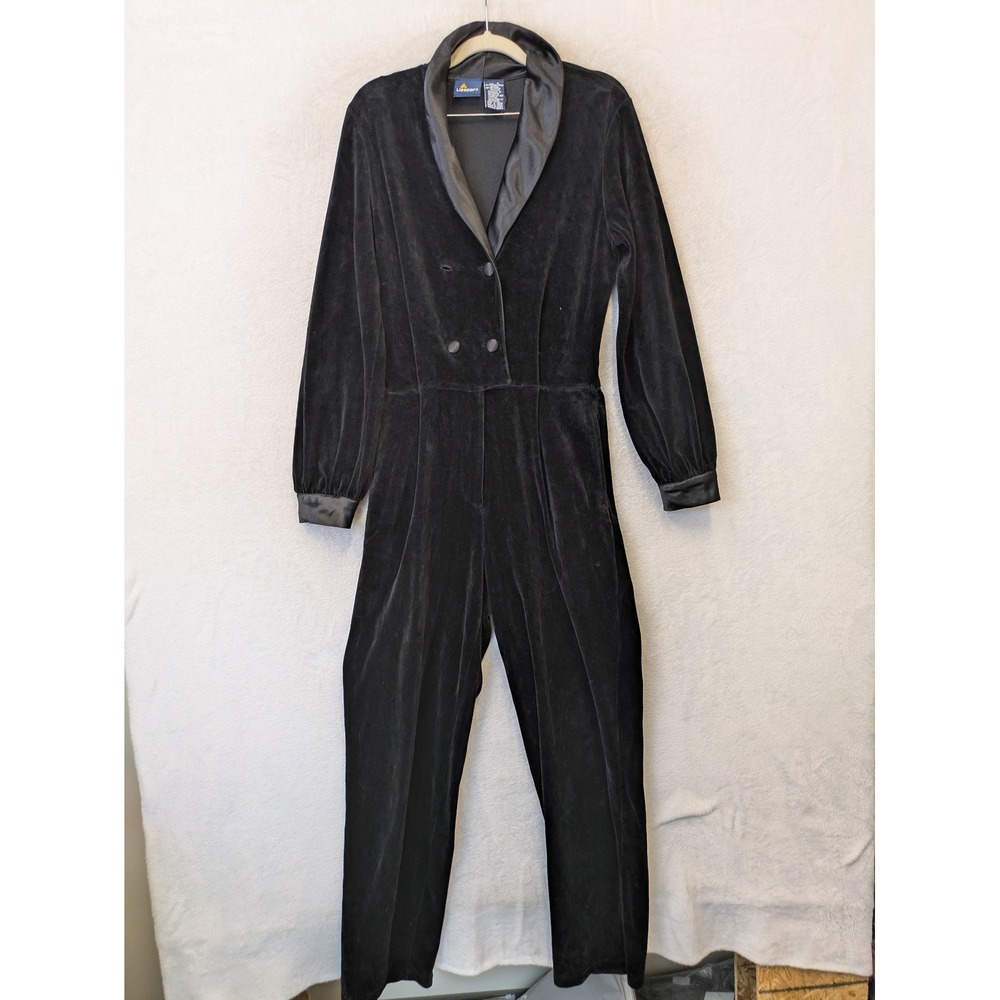 Lizsport Vintage Jumpsuit Women's Small Black Velvet Velolur